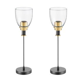 1-Light Pendant Light, 2 Pack, Kitchen Island Lights with Clear Glass Shade & Hanging Cord, Black and Gold Finish, Adjustable Height