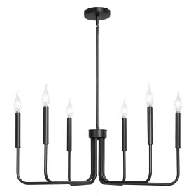 6-Light Chandelier, Black Farmhouse Chandelier, Adjustable Height, Dining Room Hanging Light Fixture for Ceilings, Modern Chandelier for Bedroom