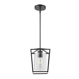 1-Light Black Pendant Light, 1 Pack, Farmhouse Iron Cage Metal Pendant Lighting with Clear Glass Shade
