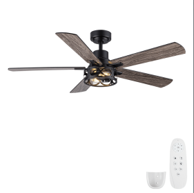 52 in. Indoor Matte Black Low Profile Standard Ceiling Fan with Bright White Integrated LED Light,3 Solid Wood Blades