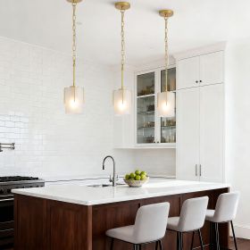 Gold Modern Pendant Light with Frosted Glass Shade, Adjustable Height, Compatible with Flat/Vaulted/Curved Ceilings