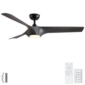 56 in. Indoor Matte Black Gray Wood Grain Ceiling Fan with Integrated LED Light Kit, Remote Included and DC Motor