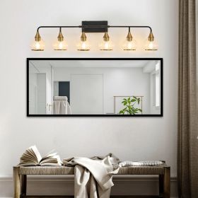 48" Modern 6-Light Vanity Wall Sconce - Black and Gold Bathroom Light Fixture with Clear Glass Shades, Industrial Wall Mounted Lamp for Mirror, V