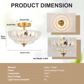11.8 inch Semi Flush Mount Ceiling Light, 3-Light Close to Ceiling Light Fixtures with Flower Glass