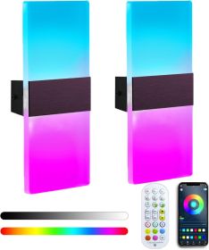RGB Wall Sconces Set of 2, 16 Million Colors RGB Wall Lights, Dimmable Scone Lighting with Remote/APP Control