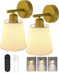 Wireless Wall Sconces Set of 2, 6000mAh Battery Operated Wall Sconce with 3 Color Temperature Bulb and Remote
