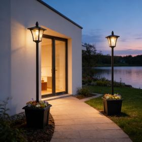 63" Waterproof LED Solar Light Posts with Planter Solar Lamp Post Lights 2 Pack