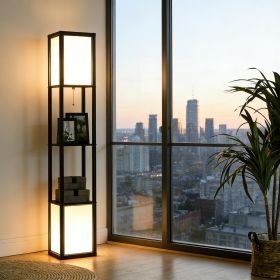 Modern Shelf Floor Lamp with Dual Ambient Light, Standing Lamp Living Room