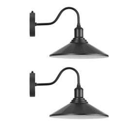 Outdoor Barn Light, 11.5 in Diameter, 2-Pack Farmhouse Gooseneck Light Fixture, Dusk to Dawn Exterior Wall Sconce, with Anti-Rust