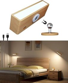 Wall Lights Battery Operated Wooden,Magnetic Wall Sconces Rechargeable,Adhesive Wall Lights for Bedroom,Dimmable Wall Mounted Bedside Lamp