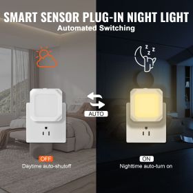 LED Night Light, 2 Pack Plug in LED Night Light, 0.6 W 3000k Soft White Light, with Dusk-to-Dawn Light Sensor, for Bedroom, Bathroom, Hallway