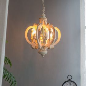 French Country Wood Chandelier, 6-Light Farmhouse Pendant Light Fixture with Adjustable Chain for Kitchen Foyer Hallway Entryway, Bulb Not Includ