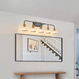40" Modern 5-Light Vanity Wall Sconce - Black and Gold Bathroom Light Fixture with Clear Glass Shades, Industrial Wall Mounted Lamp for Mirror, V