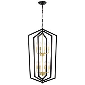 8-Light Lantern Tired Farmhouse Ceiling Hanging Light Black Chandelier Metal Modern Pendant Light Fixtures for Kitchen Island Dining Room Living