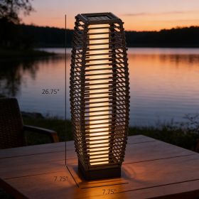 Solar Floor Lamp, Outdoor Garden Lantern Pathway Light & Decorative Driveway Lighting with Auto On/Off LED Lights (Main Material: Rattan, Main Color: Gray)