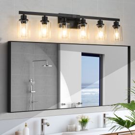 37" Modern 6-Light Bathroom Vanity Light Fixture - Black Finish with Clear Glass Shades, Perfect for Bathroom, Vanity (Color: Black, Material: Iron)