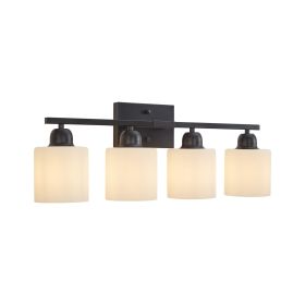 Black Bathroom Light Fixtures, 4-Light Modern Vanity Light Over Mirror, Wall Sconces with Milky White Frosted Glass Shades (Color: Black, Material: Iron)