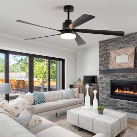 65 Inch Black Ceiling Fan with Light, 5-Blade Dimmable LED Ceiling Fan with Remote Control (Color: Black, Material: Iron)