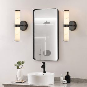Resin Imitation Marble Texture Wall Light with Black Iron Metal Frame,Set of 2,Elegant Lighting Fixtures for Hallways,Bathrooms (Color: Black, Material: Iron)