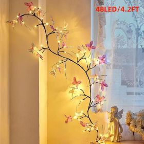 Light with Butterfly 48LED 5.9FT Enchanted Wall Decoration Vine Lights 8 Light Modes for Indoor Home Wall Decoration (size: 4.2FT)