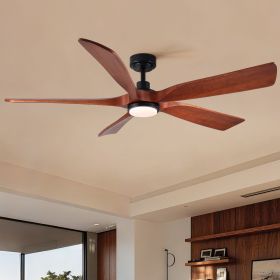 60 in. Vintage Mahogany Solid Wood Ceiling Fan with Light and Remote Control, Noiseless, Dimmable, 3CCT, 6 Speeds Reversible (Color: Brown, Material: Metal+Wood)