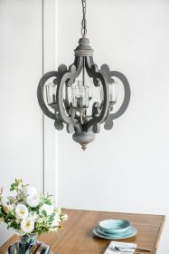 Farmhouse Chandelier, 6-Light Wood Chandelier Pendant Light Fixture with Adjustable Chain for Dining Room Living Room Entryway, Bulb Not Included (Color: as Pic)